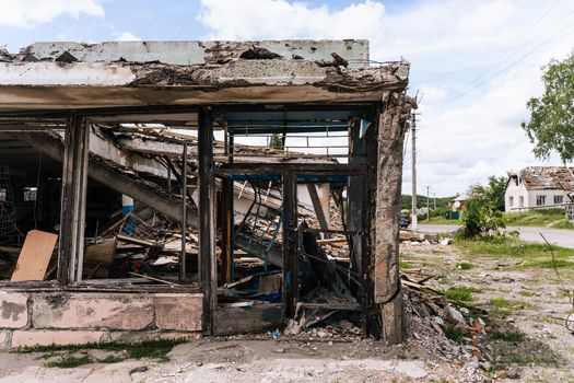 Consequences of the bombing of civilian houses. Russia military invasion of Ukraine