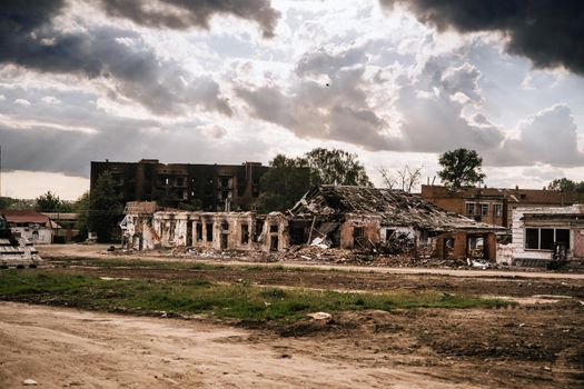 War in Ukraine. The central square in the city of Trostyanets liberated from the Russians. Russian military invasion of Ukraine