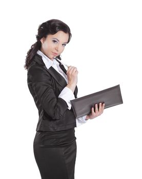 modern business woman with folder. isolated on white.
