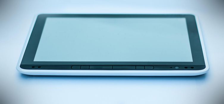 closeup . black tablet pc . isolated on a black background.photo with copy space