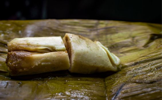 Nicaraguan stuffed tamale with copy space, Nicaraguan food stuffed tamale