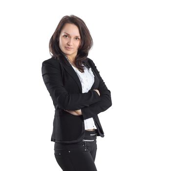 in full growth.young business woman on white background.