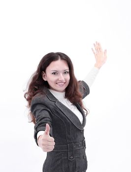 smiling business woman showing thumb up.isolated on a white background.photo with copy space