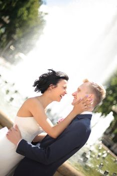 closeup portrait of a happy pair of newlyweds.photo with copy space