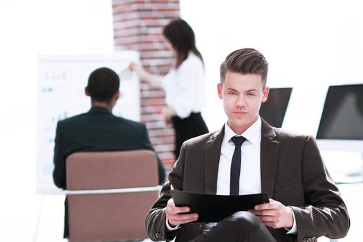 young businessman preparing for a business presentation.business concept