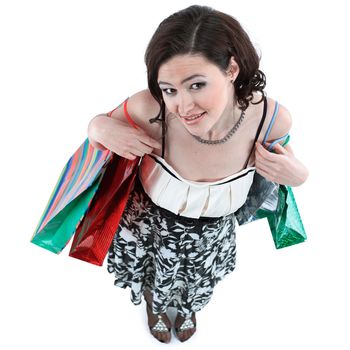 view from the top. beautiful young woman with shopping.photo with copy space