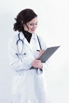 female doctor making notes in the medical record.photo with copy space