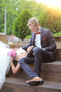 closeup.the couple on the wedding day.photos outdoors