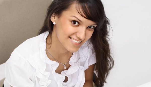 closeup portrait of young business woman in the office. concept success in business