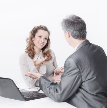 business colleagues discussing problems, at their work Desk.photo with copy space.