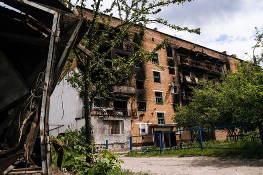 War in Ukraine. A burnt civilian house from the Russian military in the occupied city of Trostyanets. Russian military invasion of Ukraine 2022