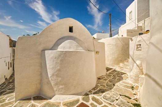 Traditional Cycladic architecture in the village of Kastro or Castro in Sikinos island, Cyclades, Greece