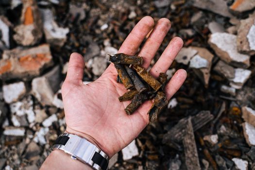 War in Ukraine. Cartridge cases in the city of Trostyanets. Sumy region. Civil buildings. Russian military invasion of Ukraine
