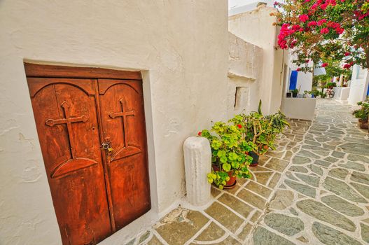 Castro or Kastro is the oldest part of the Chora town in Folegandros island. Cyclades, Greece..