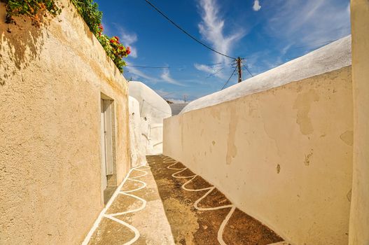 Traditional path by stone in Kastro of Sikinos island, Cyclades, Greece
