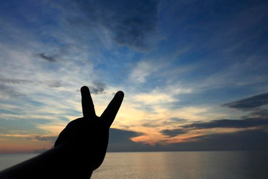 Silhouette V Sign, which is the universal body language that people around the world understand to mean victory, battle, encouragement.