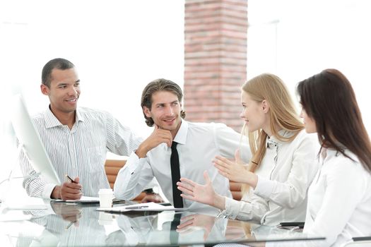 group of business people during a meeting in the office .the concept of teamwork