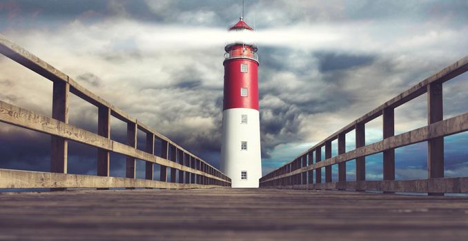 Beautiful summer seascape with lighthouse and sky