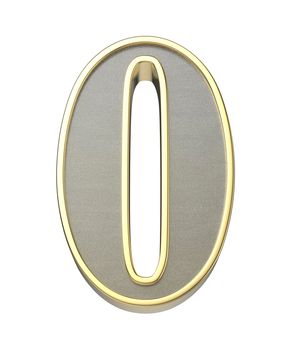 3D illustration of golden number zero, isolated on white background
