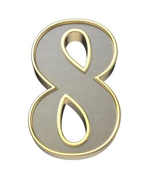 3D illustration of golden number eight, isolated on white background