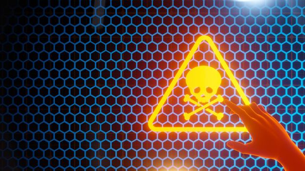 Warning deadly technology with hexagon background tech digital network concept 3d render