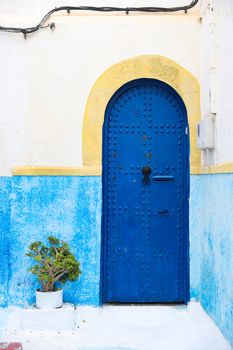 Door of a building in Kasbah of the Udayas in Rabat City, Morocco
