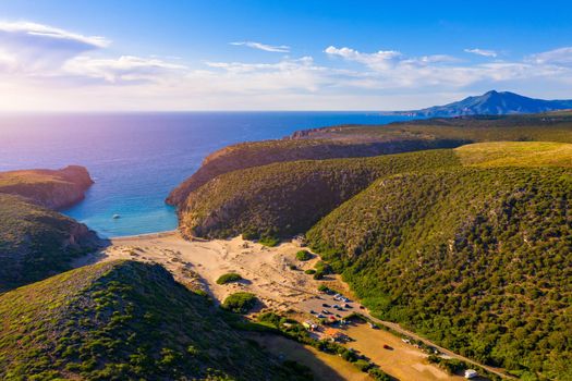 Cala Domestica beach, Sardinia, Italy. Sardinia is the second largest island in mediterranean sea. Sardinia, Cala Domestica beach, Italy. Beach Cala Domestica, Sardegna, Italy.