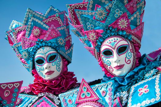 VENICE, ITALY - Febrary 21 2020: The masks of the Venice carnival 2020