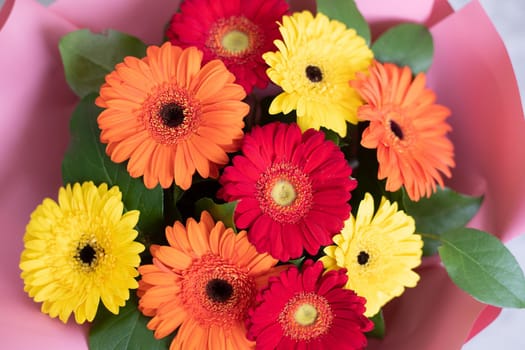 Bouquet of red, yellow and orange gerberas