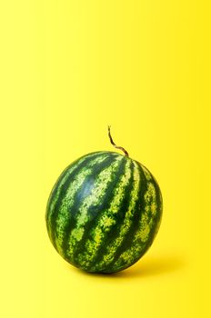 Ripe watermelon on yellow background. Miniman concept.