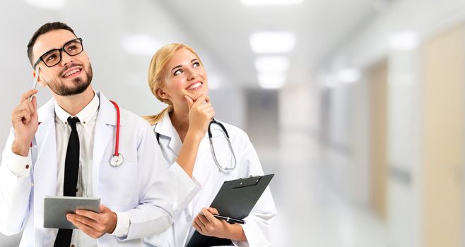 Doctors at hospital working with partner. Medical healthcare and doctor services.