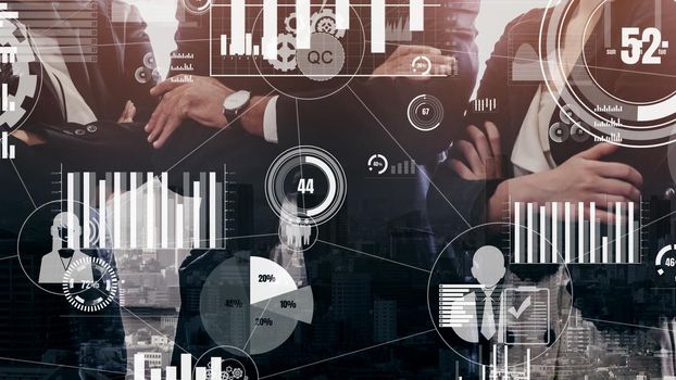 Conceptual business dashboard for financial data analysis . 3D render computer graphic .