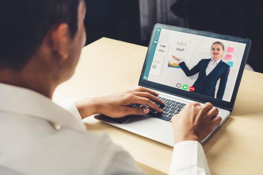 E-learning and Online Business Presentation Meeting Concept. Digital training course for people to do remote learning from anywhere.