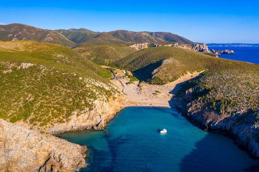 Cala Domestica beach, Sardinia, Italy. Sardinia is the second largest island in mediterranean sea. Sardinia, Cala Domestica beach, Italy. Beach Cala Domestica, Sardegna, Italy.