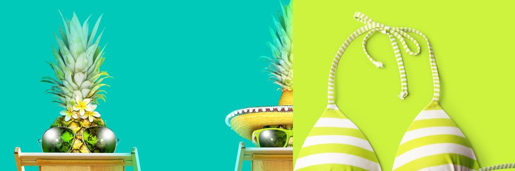 Tropical summer vacation concept with funny pineapple.