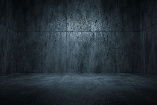 Dark room with metal background. 3d rendering