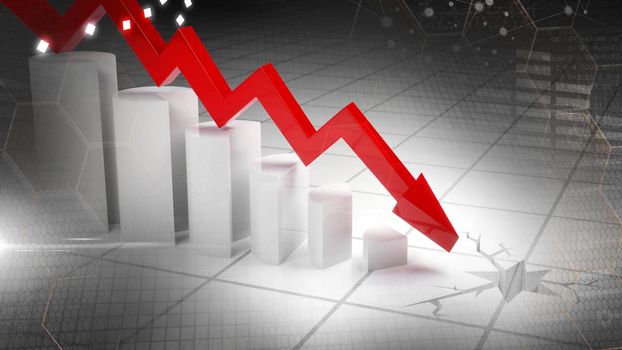 Graphs representing the stock market crash. 3d illustration