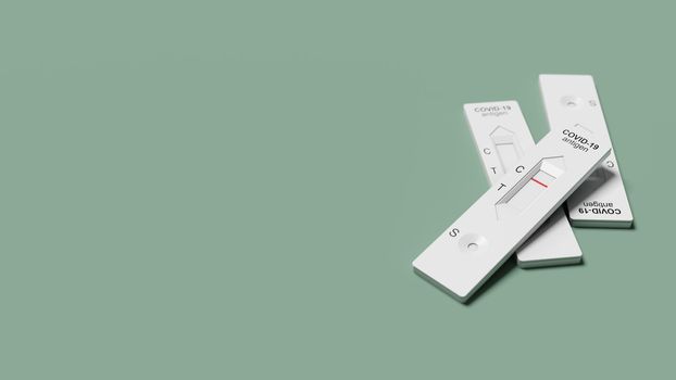 Covid rapid antigen nasal test. Self test at home or at corona test station. 3d illustration