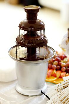 Chocolate fountain on the wedding