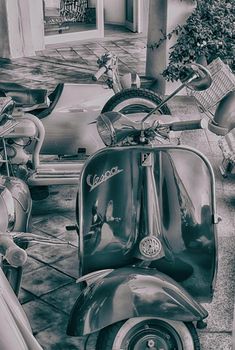 italy sardinia july 2016 same vespa and lambretta vintage