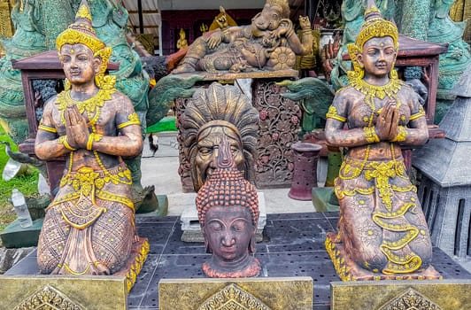 Buddha statues chinese lion figures stupas and holy shrines on Koh Samui island in Surat Thani Thailand.