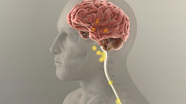 People are most familiar with the bodys central nervous system, which is made up of the brain and spinal cord.3d illustration