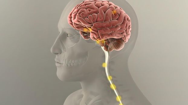 People are most familiar with the bodys central nervous system, which is made up of the brain and spinal cord.3d illustration