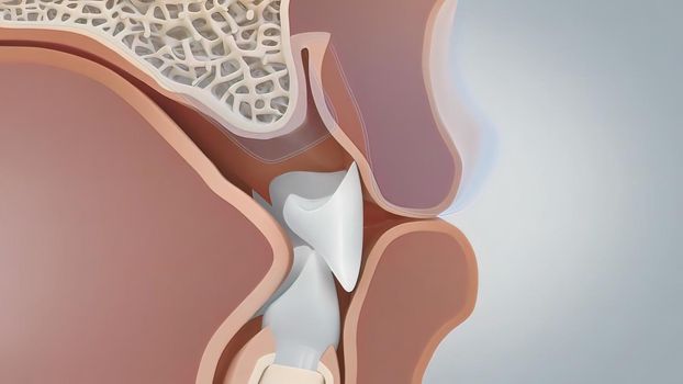 As the gum and connective tissues pull away from the tooth, a pocket forms between the tooth and gum, which begins to accumulate bacteria. 3D illustration