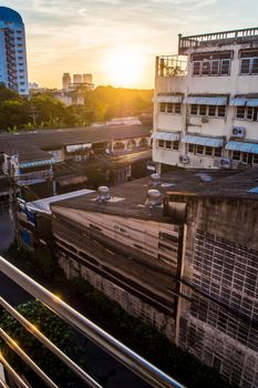 Sunrise and the city in the morning