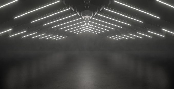 Smoke Laser Neon Light Futuristic Interior Garage 3D Render