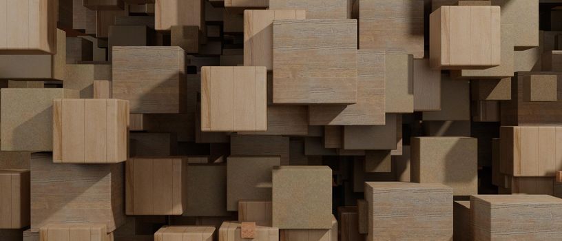 Stack wooden blocks from natural background 3D Illustration
