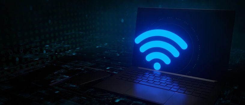 Wifi digital technology glowing icon in technology background 3D render