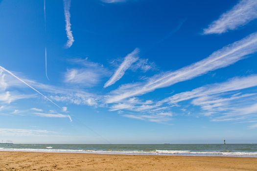 White clouds and stripes in the blue sky