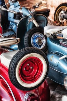 italy sardinia july 2016 same vespa and lambretta vintage